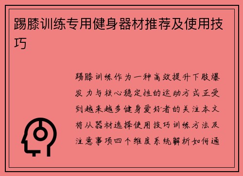 踢膝训练专用健身器材推荐及使用技巧